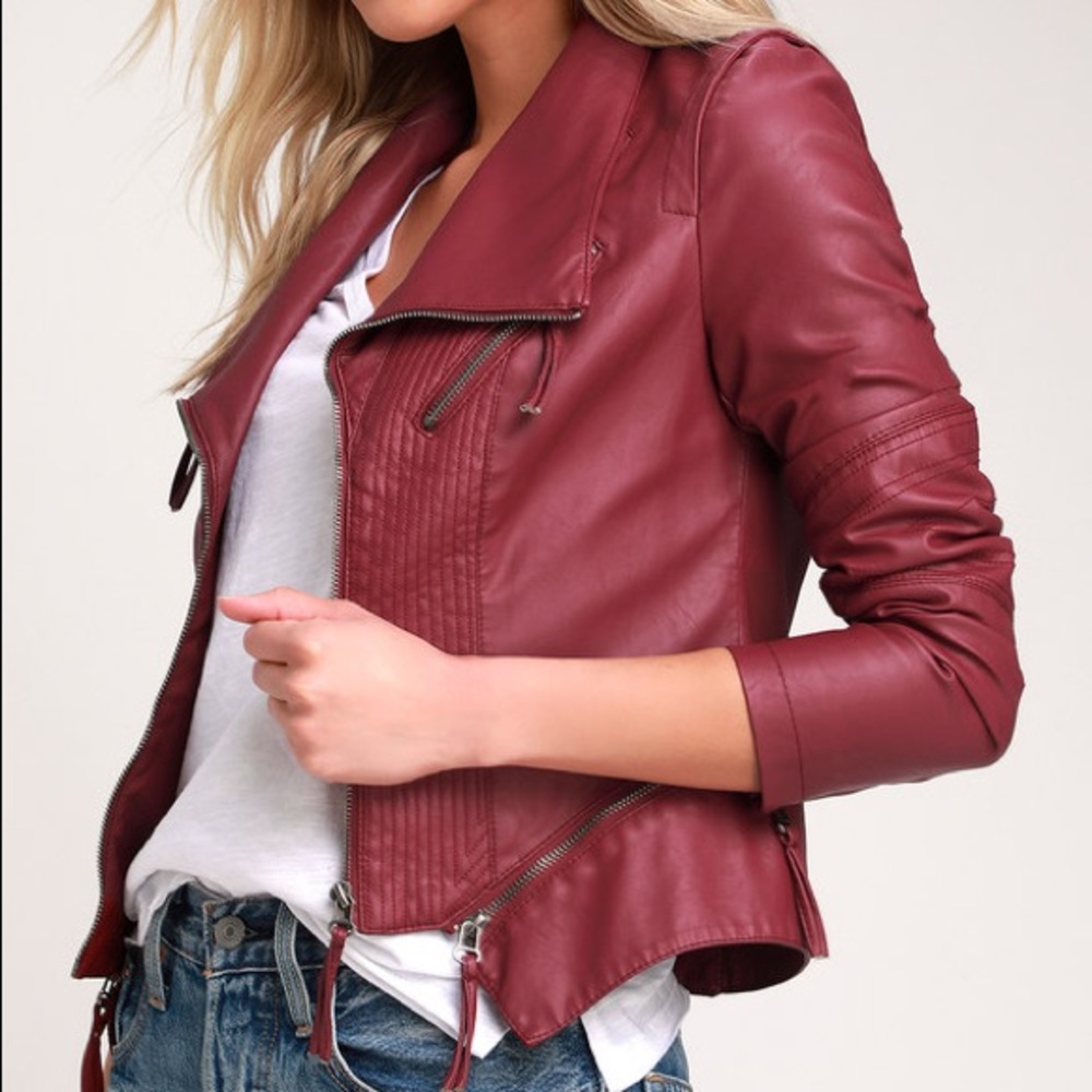 Lulus Burgundy Vegan Leather Jacket